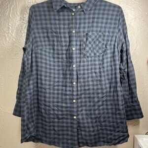 Ava & Viv Gray Black Flannel Gingham Check Plus Size Shirt Blouse Womens Sz 2X‎